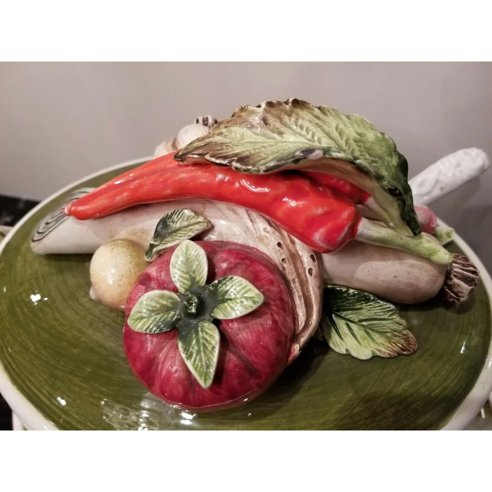 Capodimonte Garden Harvest Soup Tureen w Ladel & Lid& Plate Hand-Painted